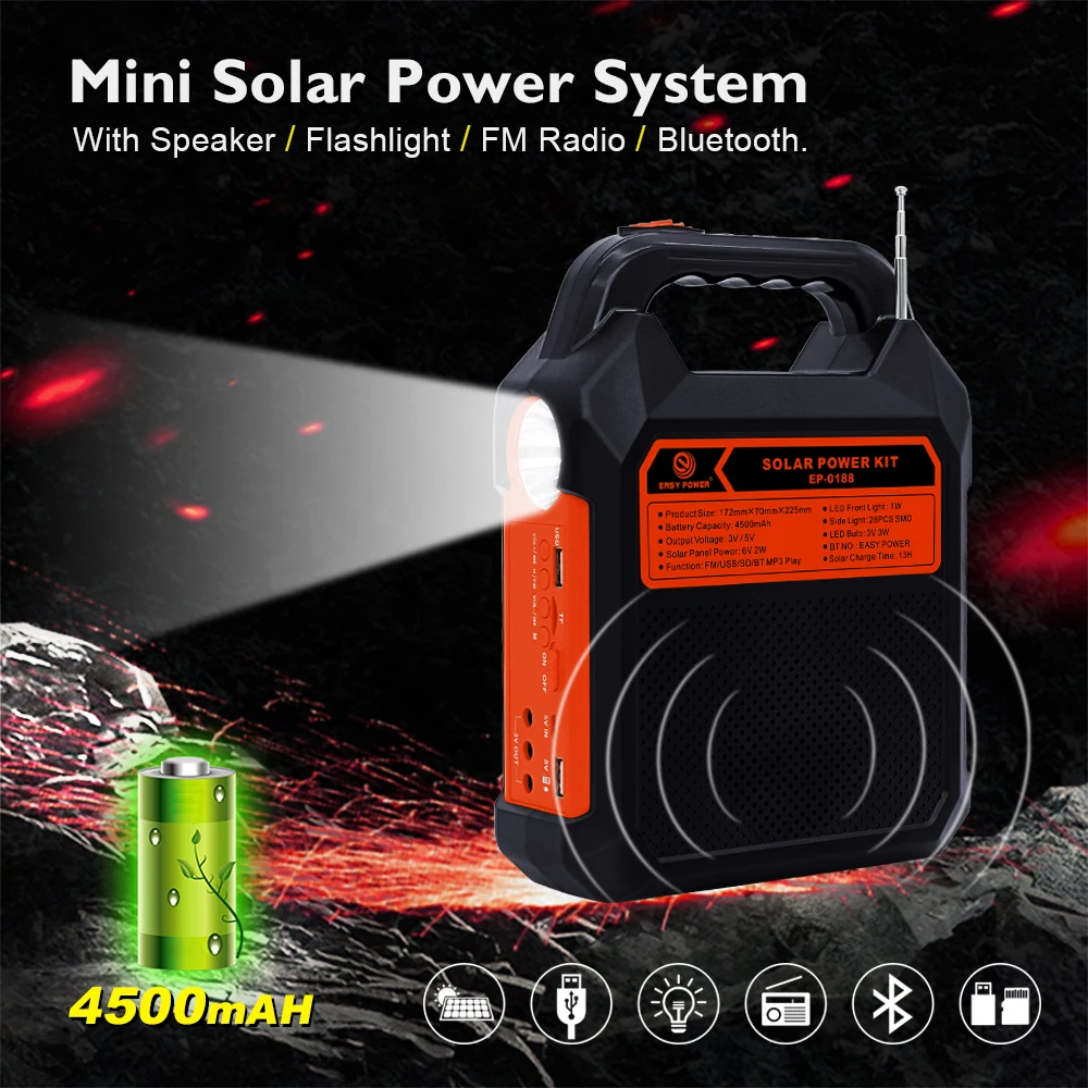 Solar Radio Lights 18650 Battery Lithium Solar Camping Lights Detachable Solar Panel Design with Speaker FM Radio