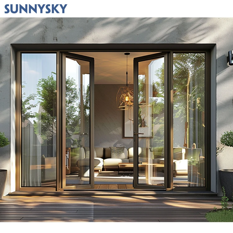 Sunnysky Cheap Price Supermarket Shop Double Glass Entry Aluminum Commercial Swing Store Front Door For Sale