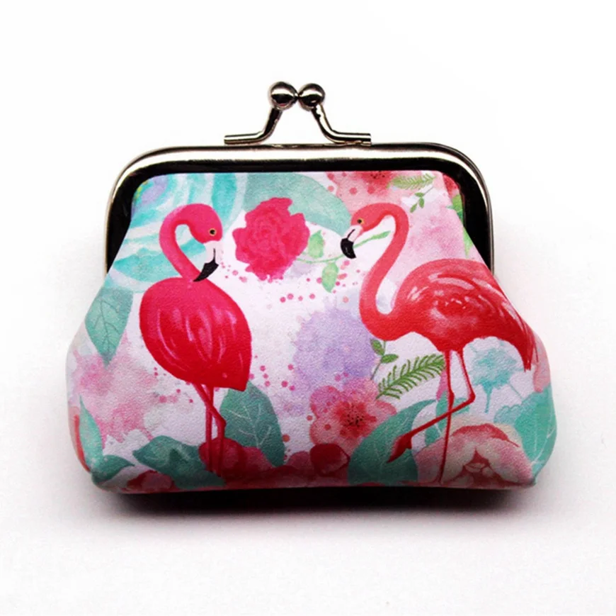 Wholesale Flamingo Cute Small Coin Purse Simple Cartoon Print Change Purse Metal Hasp Pu Leather Wallets for Party Decorations