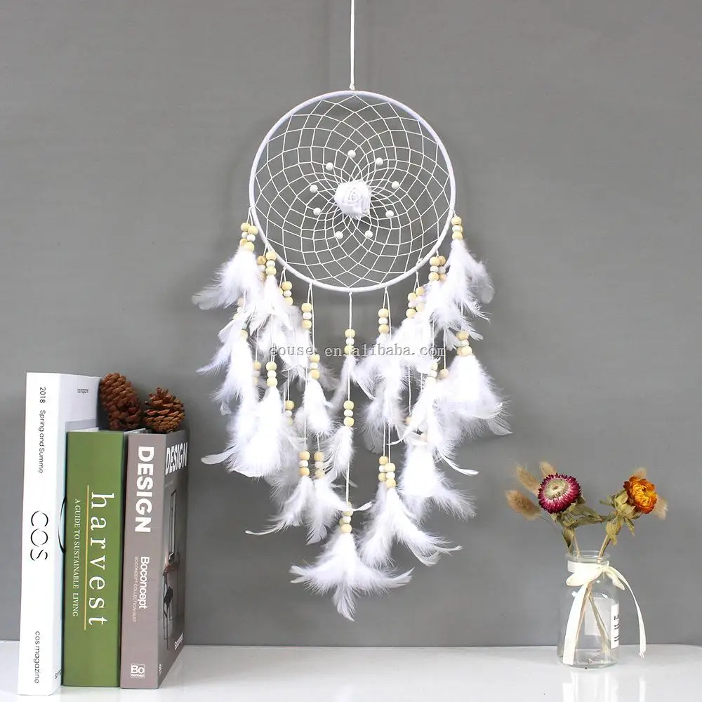 New Design Dream Catcher with Feather Colorful Beads Light Kids Girls Bedroom Home Decor Large Feather Dream Catcher