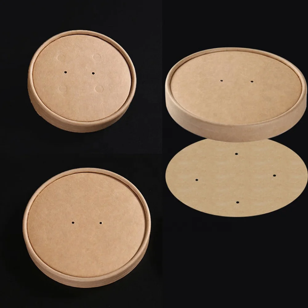 Custom disposable round Salad hot soup bowls food packing take away brown kraft paper soup cup with paper Lid