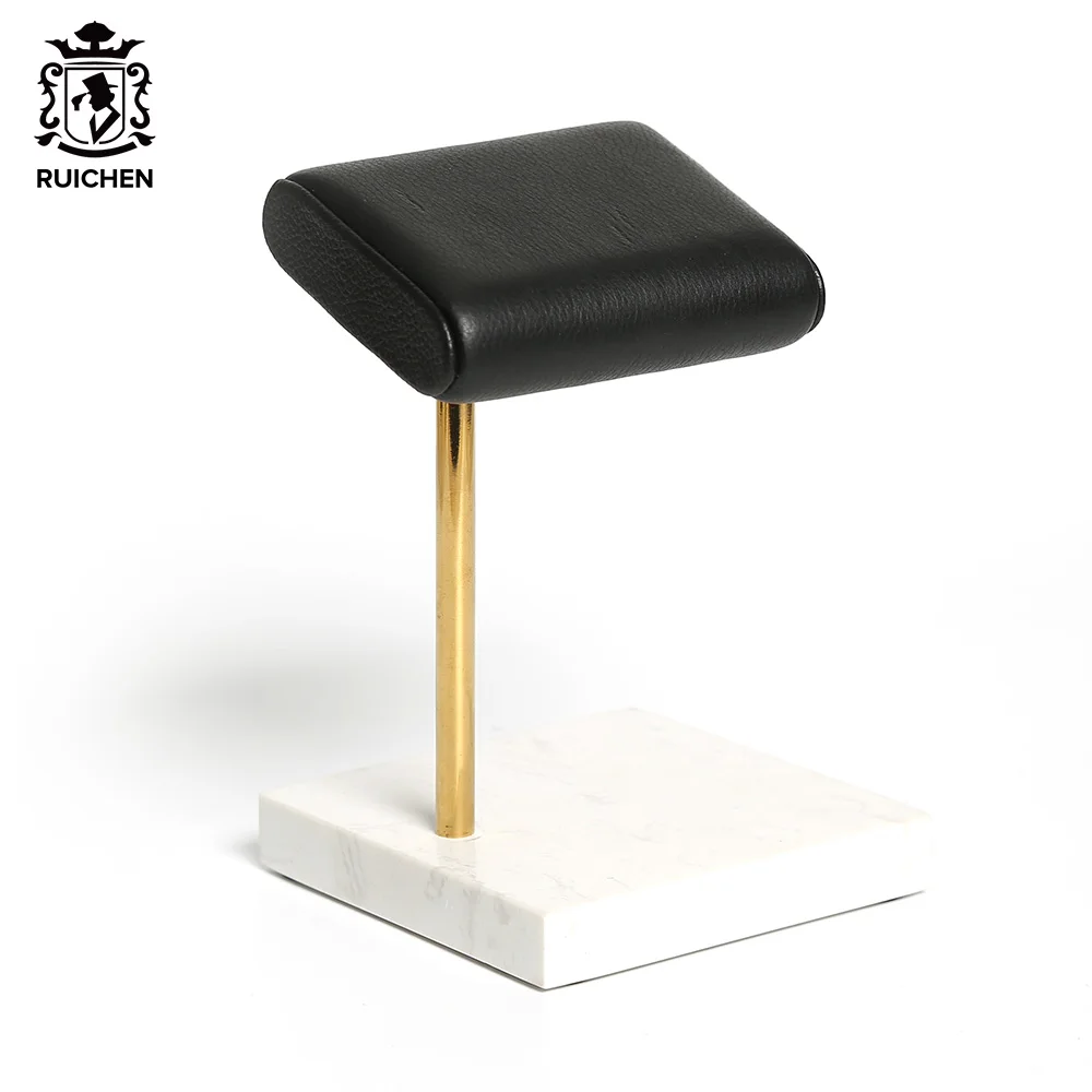 RuiChen Factory Wholesale Watch Stand PU Leather Watch Jewelry Bangle Display Stand Holder White Black Marble Base
