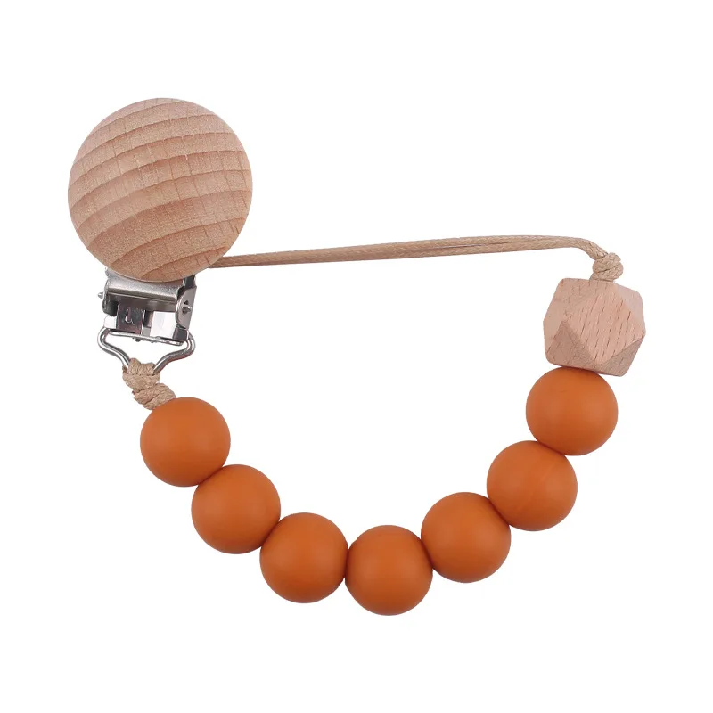 Baby Pacifier Clips Silicone Beads Wooden Ring Pacifier Chain Infant Nipple Appease Soother Chain Clips