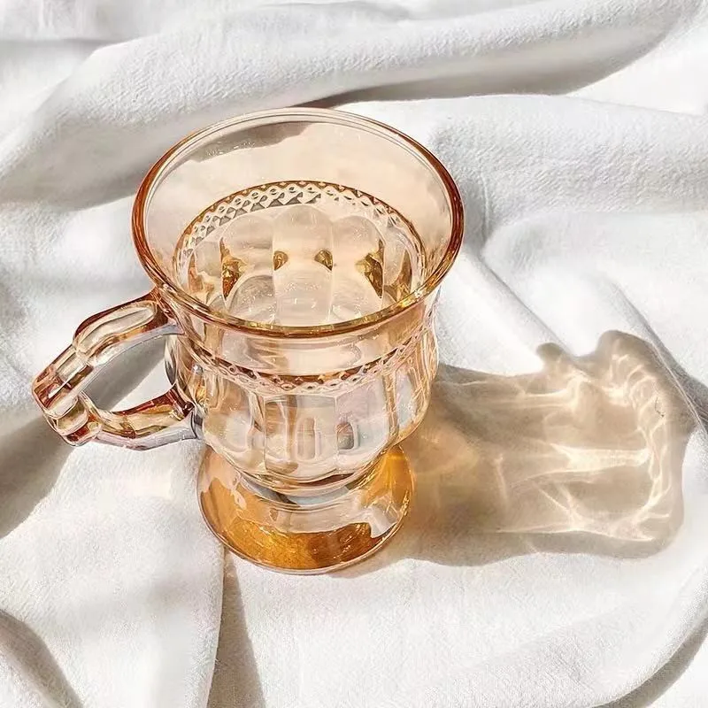 Aeofa vintage amber goblet glass cup retro tea cup champagne goblets dessert coffee cup with handle