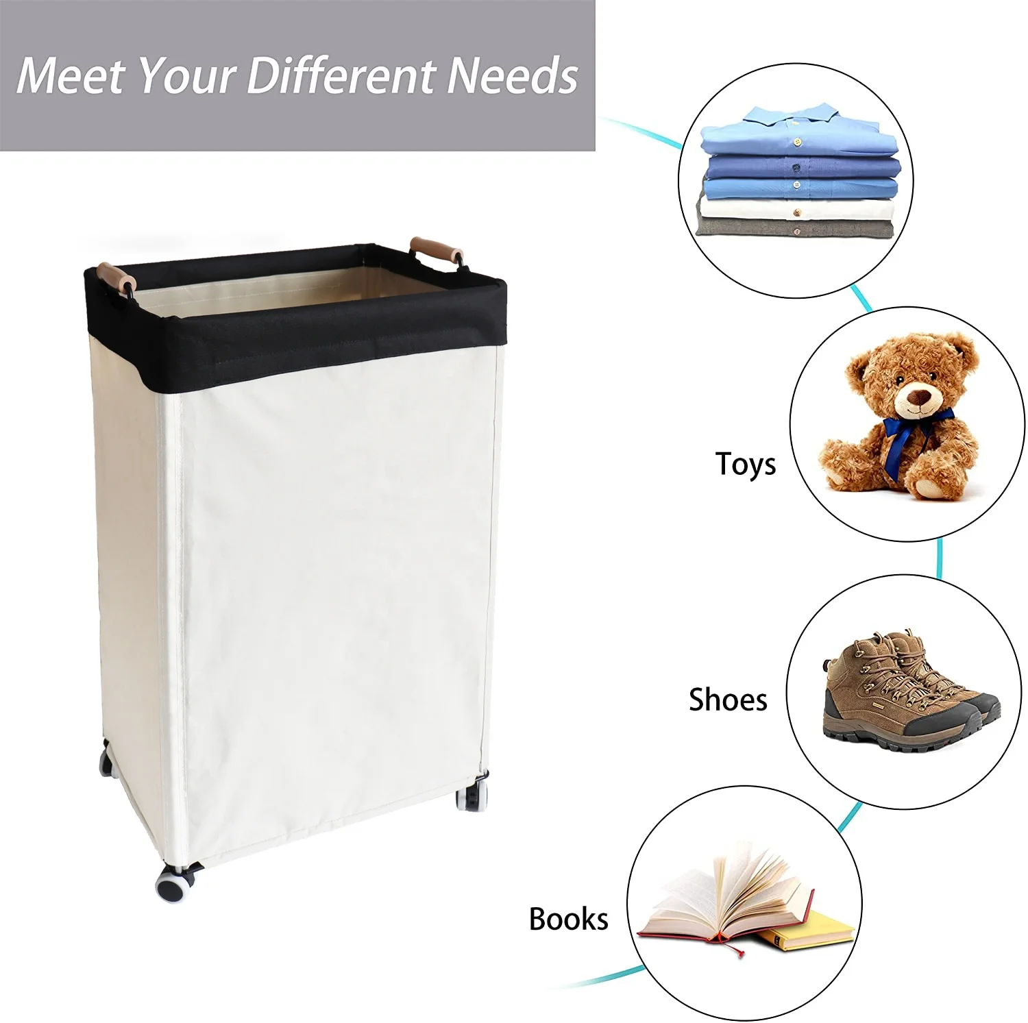 Laundry Basket With wheels Large disassembly Laundry Hampers with Wooden Handles Metal frame 	 home storage & organization