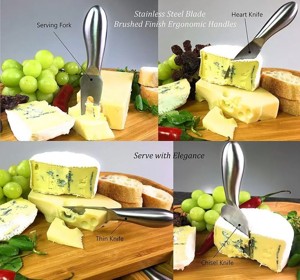 Bamboo Cheese Board With Drawer & 4 Stainless Steel Knives Luxury Set | Deluxe Extra Spaces Serving Slide-Out