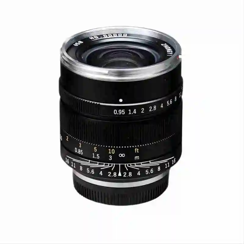 M43 format manual focus fixed focus lens has a focal length of 17mm, maximum aperture f/0.95, minimum aperture f/16