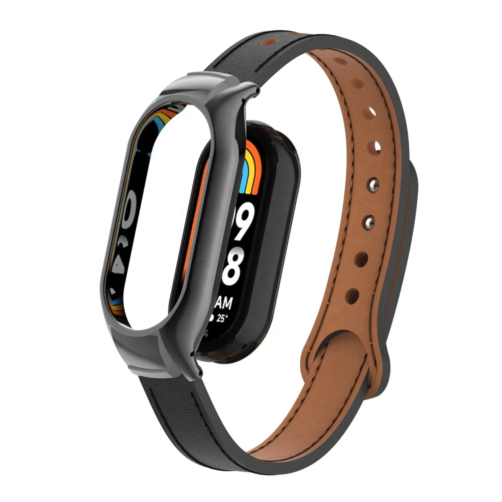 ODM HOLDMI 80107 series miband 8 strap united one piece metal frame dual snap buckle microfiber watch band for xiaomi band 8