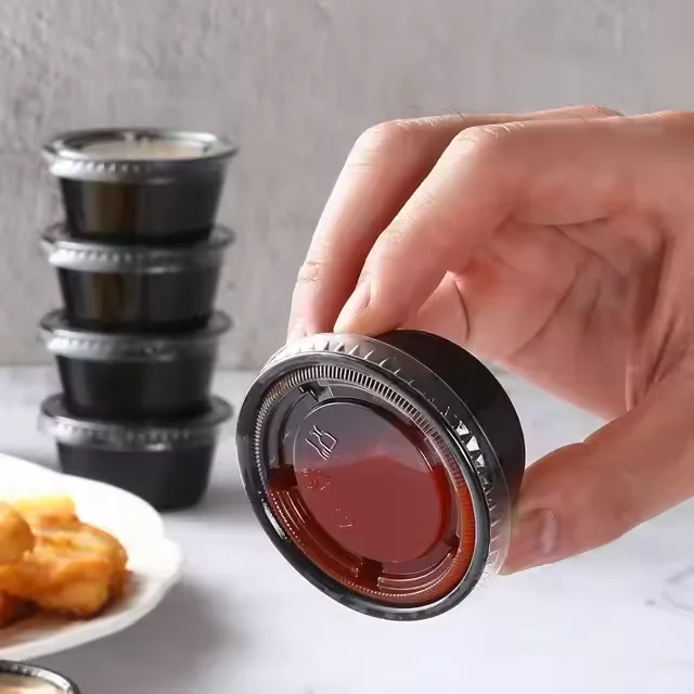 Чашка для соуса черного цвета с крышкой пищевая пластиковая чашка 0 5 унций 1 унция 2 унции 3 Мини одноразовый контейнер порций