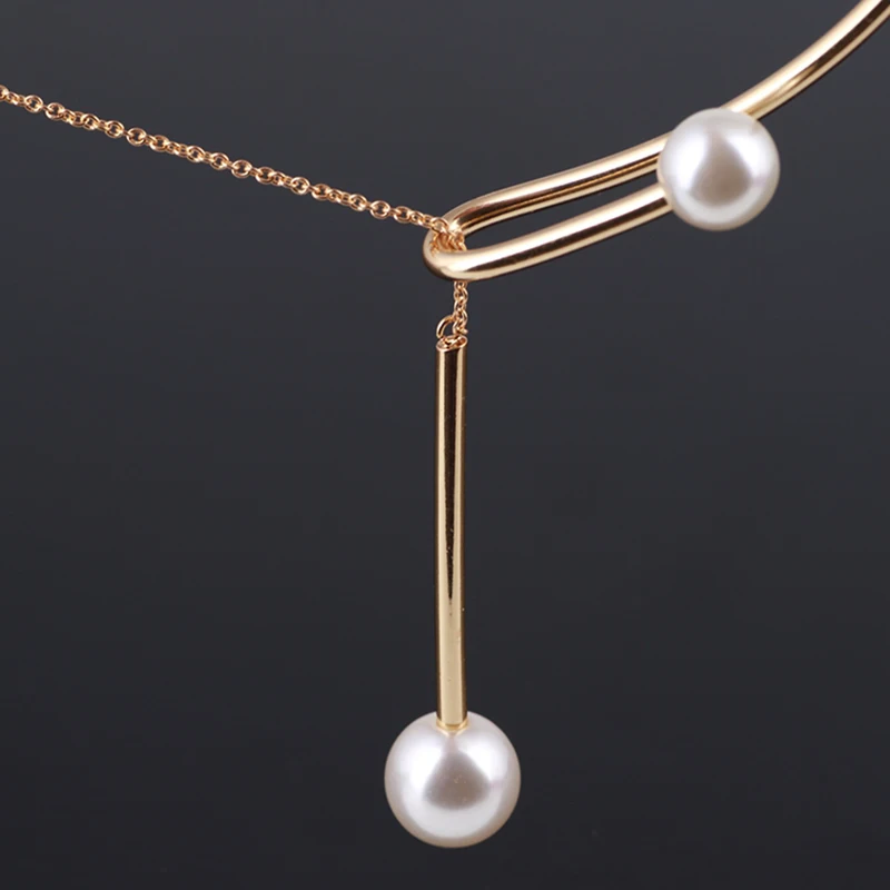 Pearl Asymmetric Stainless Steel Collar Necklace