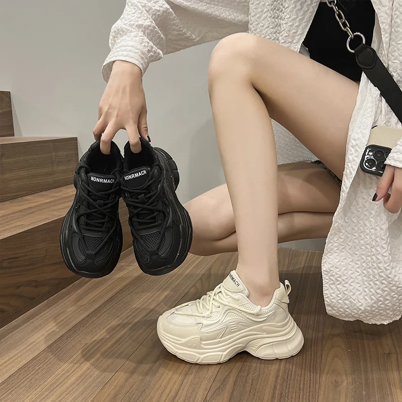 Wasteland aesthetics thick-soled daddy shoes spring 23 all-match casual sneakers ins trendy leather Parisian daddy shoes
