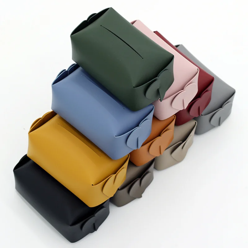 Custom Logo Easy Used Rectangle Foldable Tissue Storage Box Towel Paper Holder Pu Leather Napkin Box for Home Car Decor