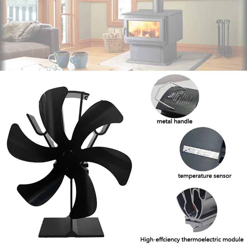Hot selling 6 blades Low Consumption Heat Powered Energy Saving Wood Stove Fan