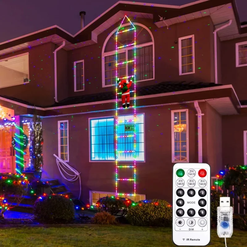 Christmas Ladder Lights Santa Doll Climbing Lamps Holiday Party Window Decor Light for Indoor Outdoor USB Solar String Lights
