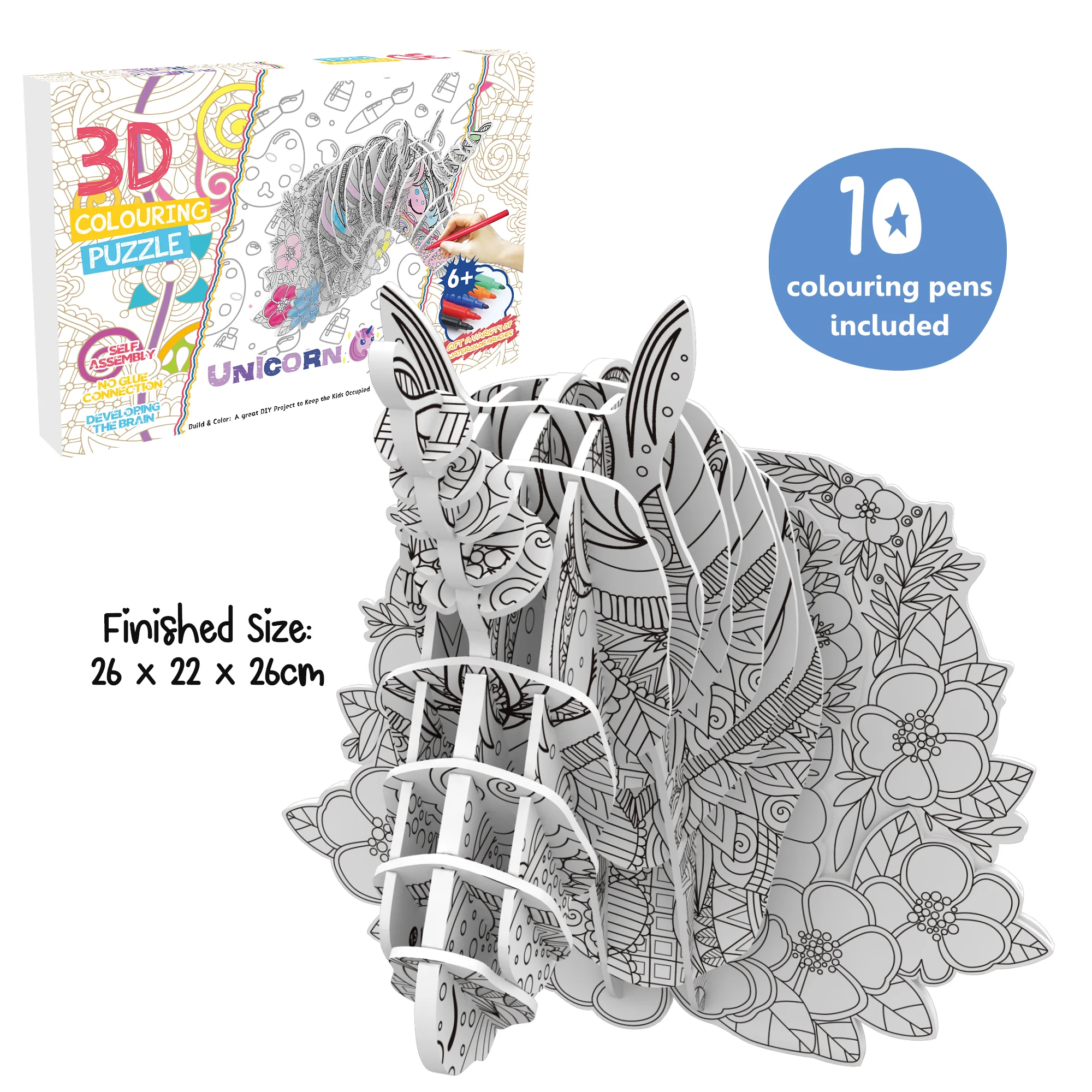 Large Unicorn Jigsaw Toys, Art Coloring Painting 3D Puzzle for Kids Creative Art Fun Painting Family Decoration