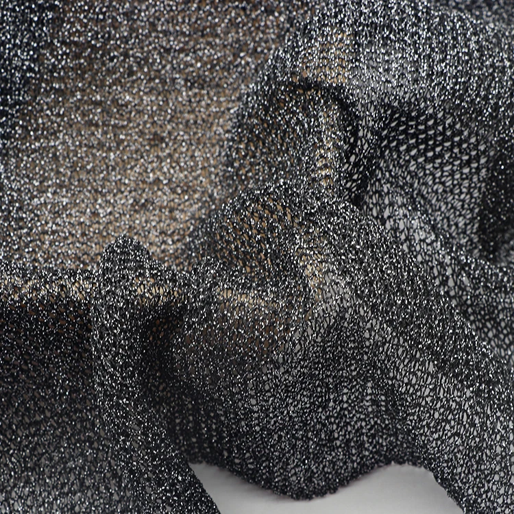 Recycled Warp Lurex Fabric 89%Polyester 11%Metallic 190gsm Customizable Dyed Designer Knitted Fabric for Fashion Garment