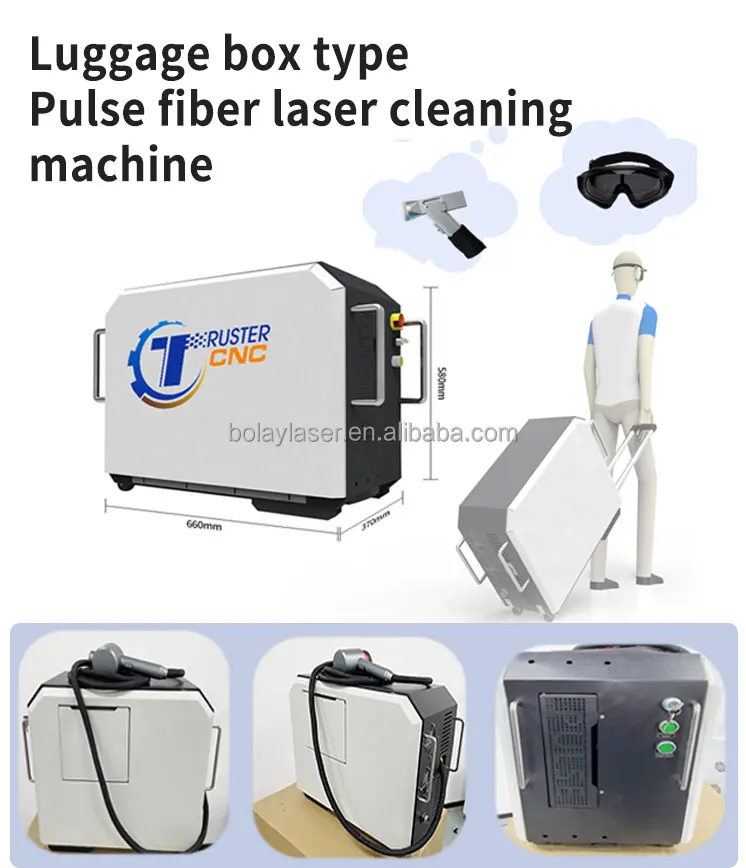 100W 200W 300W Portable Trolley Case Handheld Pulse Fiber Laser Cleaner for stainless steel aluminum zinc materials