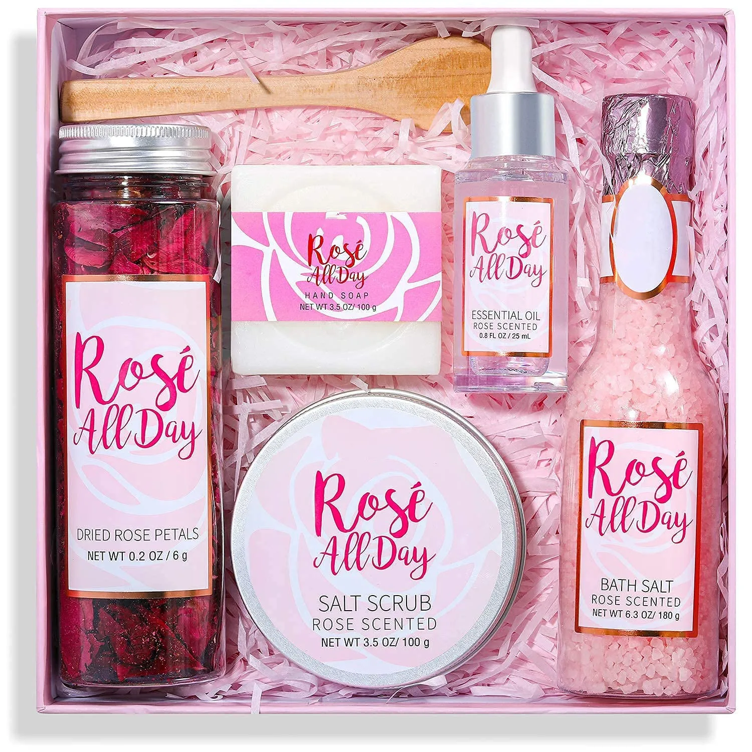 Rose Bath Spa Gift Set for Women with Bath Salts, Body scrub rose bath and body gift set wholesale
