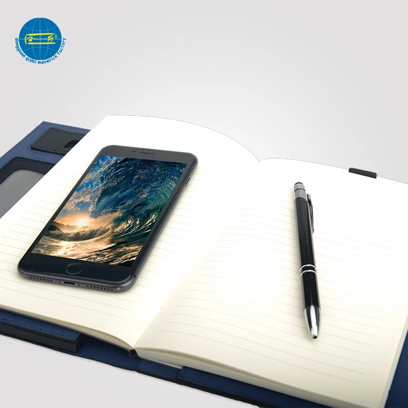 
2020 New Items A5 Pu Leather Portable Portfolio With Power Bank And USB 