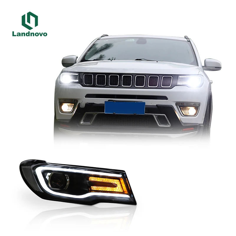 Landnovo auto body parts best quality LED head lamp for Jeep compass 2017-2021 dynamic led headlight