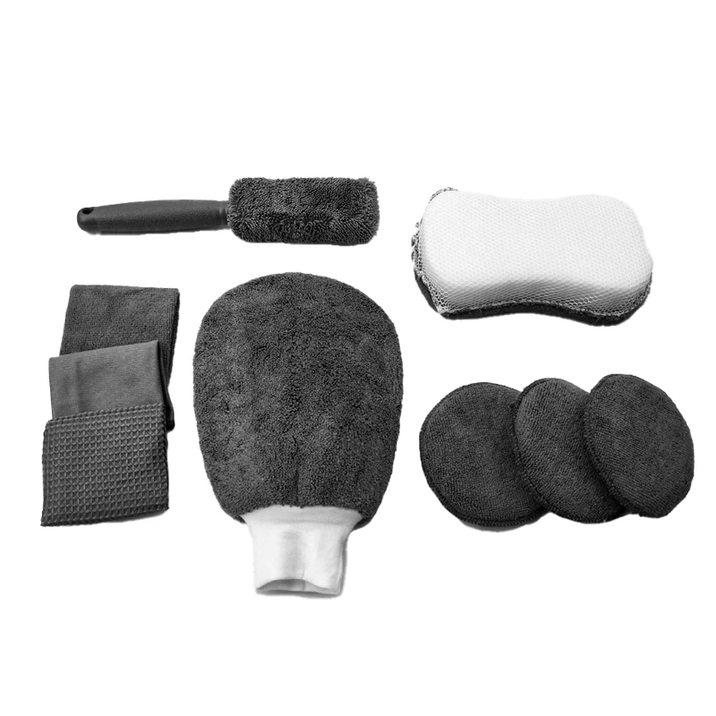 9pcs Car Wash Kit Microfiber Towel Detailing Car Wheel Brush Waxing Sponge Combination Car Cleaning Tools