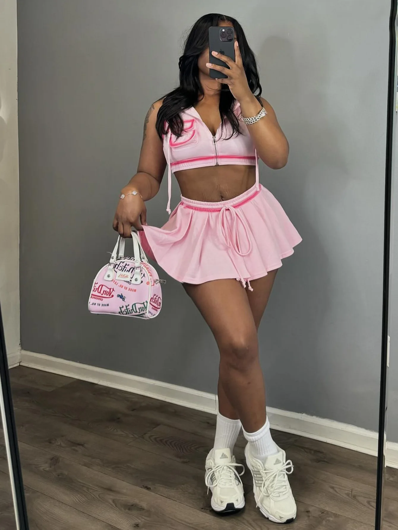 2024 Summer New Sexy Sports Girl Casual Zipper Lace up Short Skirt Set for Women