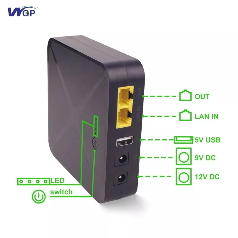 WGP POE UPS 5V 9V 12V 1A 2A DC USB Supply Power Bank Backup Small Size Battery 48V 48 Volt 24 24V mini UPS for WiFi Router
