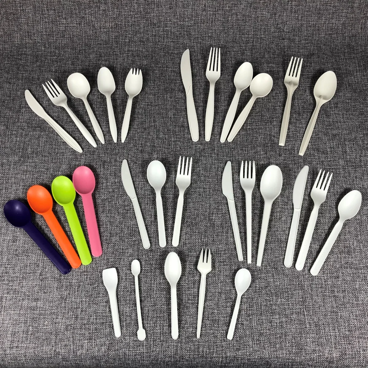 14 Biodegradable Bio Degradable Disposable Cornstarch Corn Starch Plastic Tasting Soup Spoon Fork Spork Cutlery Set Utensil