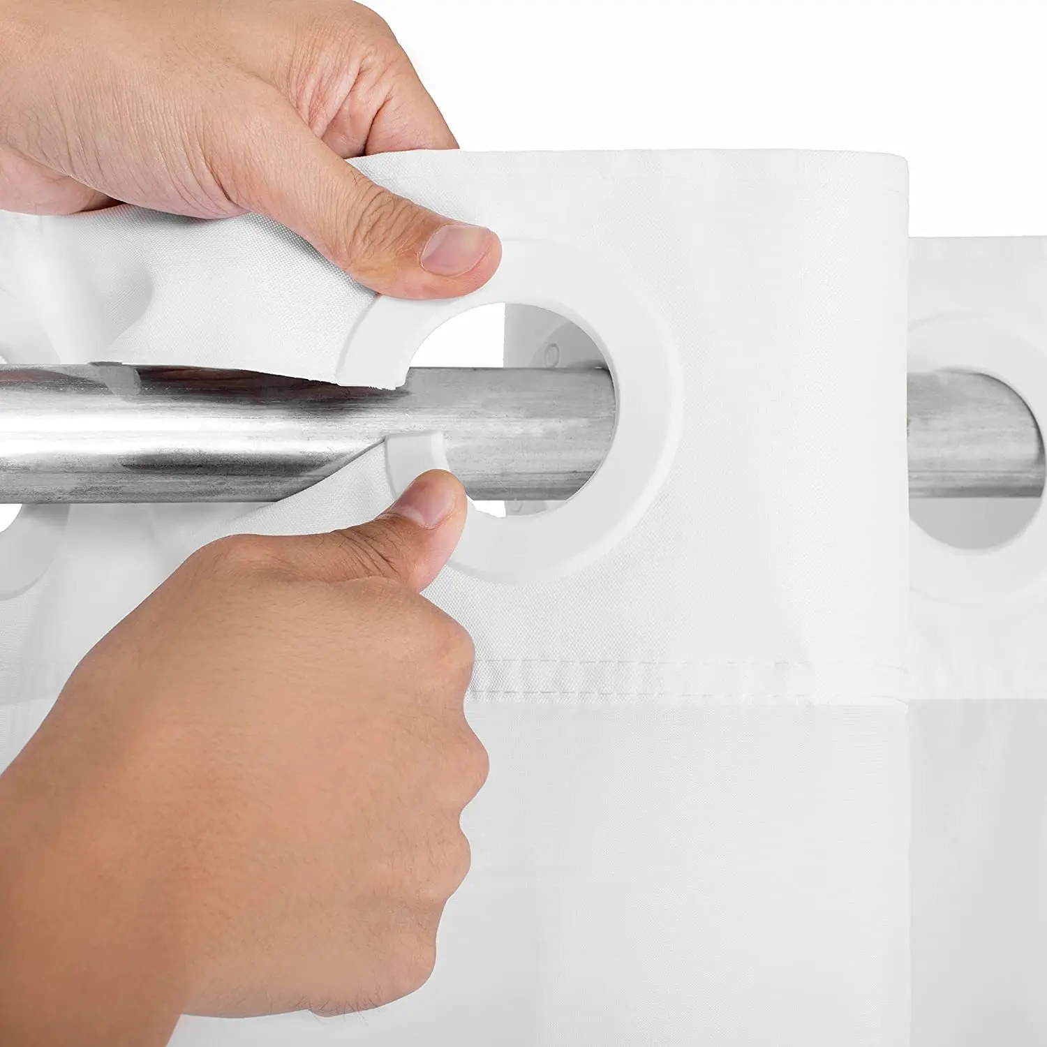 Wholesale Ready Made White Waterproof Hookless Double Layer Shower Curtains With Snap In Liner For Bathroom