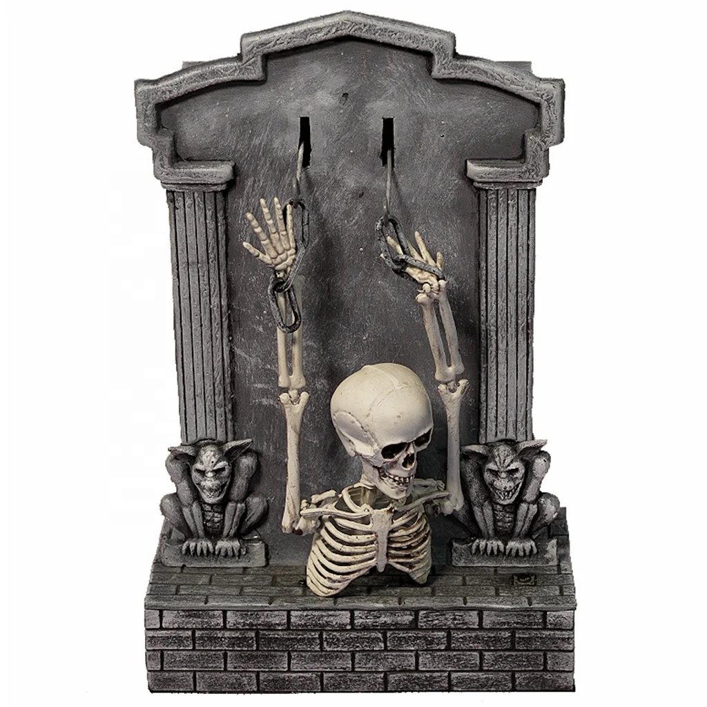 Halloween Prop Animated Tombstone With Jumping Skeleton Haunted House Yard Decoration