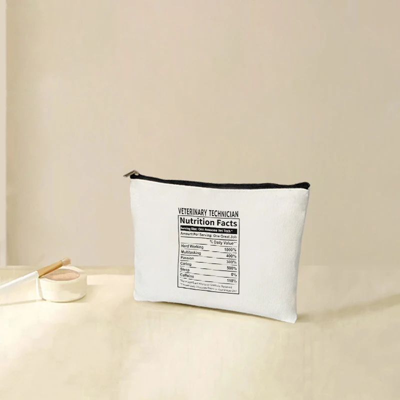 1pc Funny Veterinary Technician Vet Tech Nutrition Facts label pattern Personalized Makeup Bag Travel Toilet Storage Bag