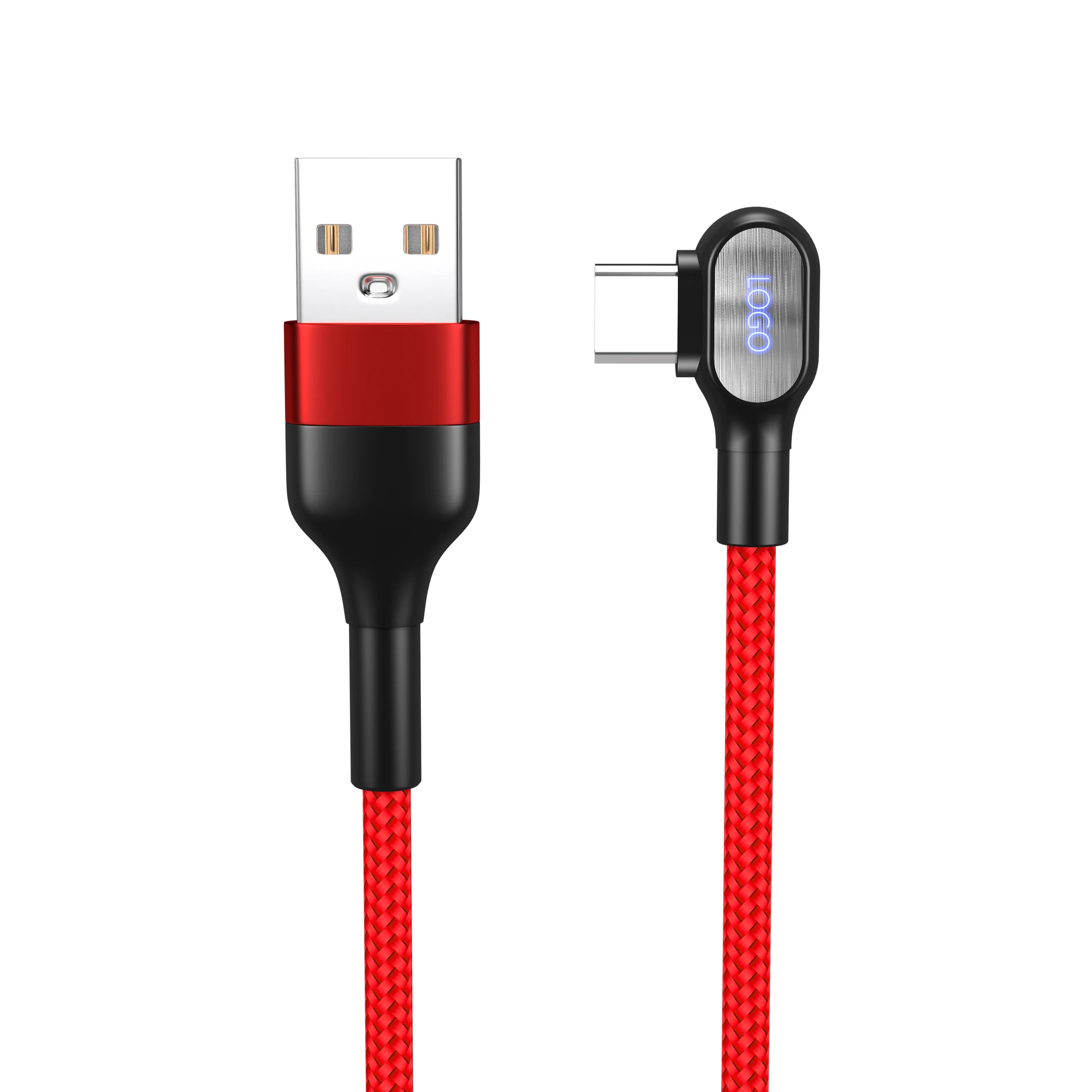 Угловой светодиодный кабель типа C USB A-C для синхронизации данных и зарядки сотовых телефонов Google Samsung HTC HUAWEI