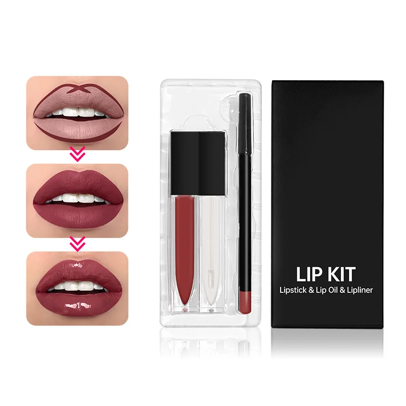 Private Label Long Lasting Wholesale Waterproof Custom Glossy Lip Liner Lipstick Makeup Cosmetics Lip Kit