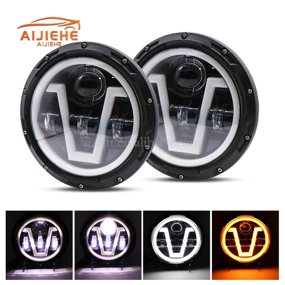 Newest design auto lighting system 65W round 7inch headlight With White DRL Amber Turn Signal For Offroad UV ATV Trucks