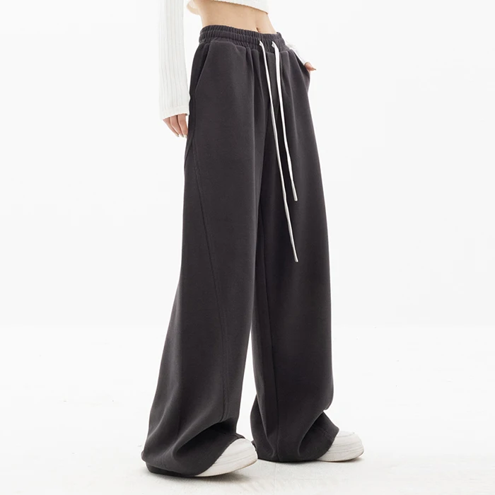 huilin custom drawstring waist blank french terry sweatpants relaxed fit women wide straight leg extra long extended sweatpants
