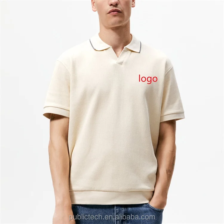 OEM Custom High Quality 100% Cotton Collared Summer Casual Oversize Textured Polo T-Shirt For Men