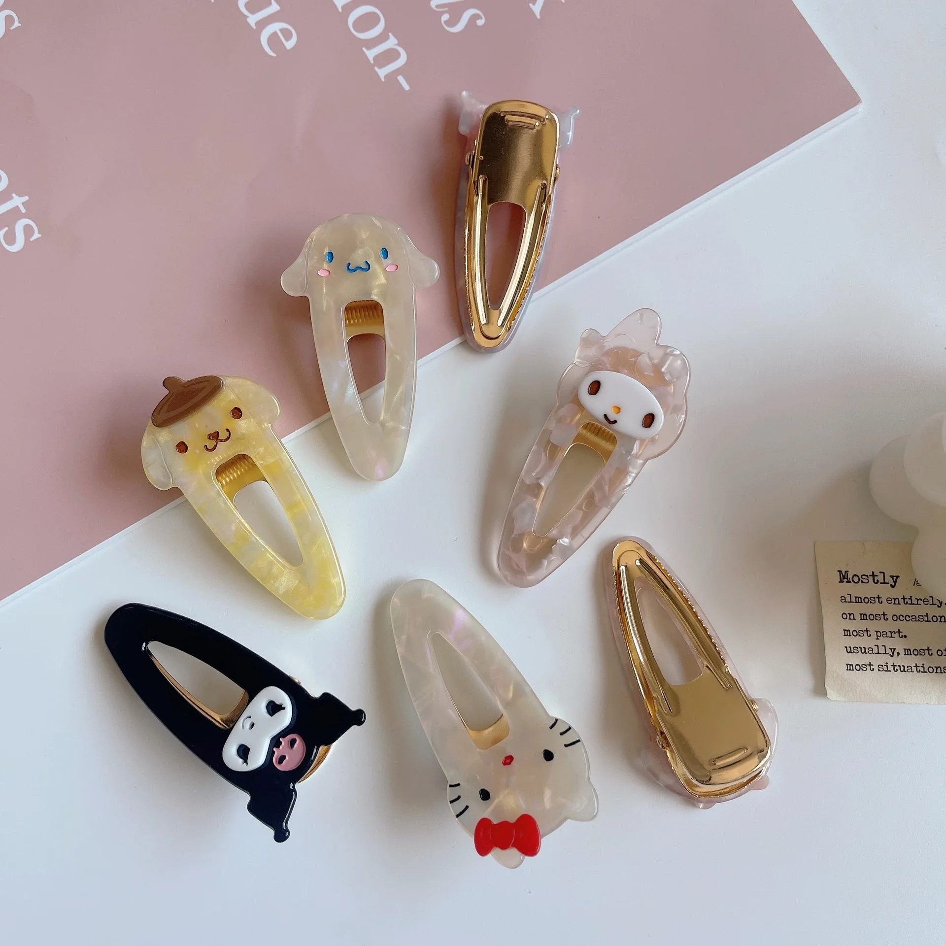 Sanrio Series  Acetic Acid Material   Hair Clip Hair Decoration Duckbill Clip  Small Cute  KT Kuromi melody clip