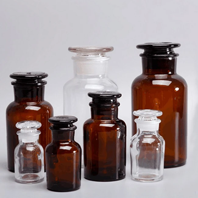 Small 30ml Clear Reagent Glass Bottle with Wide Grinding Glass for Chemical Solid Substance