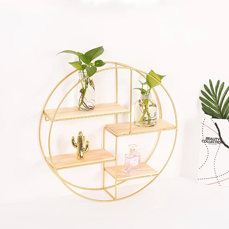 NISEVEN Hot Sale Black Wooden Round Plant Flower Pot Stand Hanging Floating Wall Mount Shelf For Home Decor