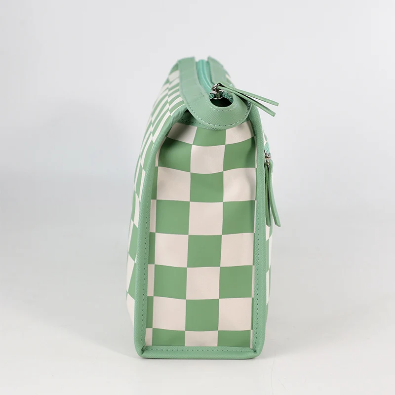 Custom Professional Makeup Travel Organizer Eco Friendly Ladies beauty Checkered Nylon Cosmetic Bag