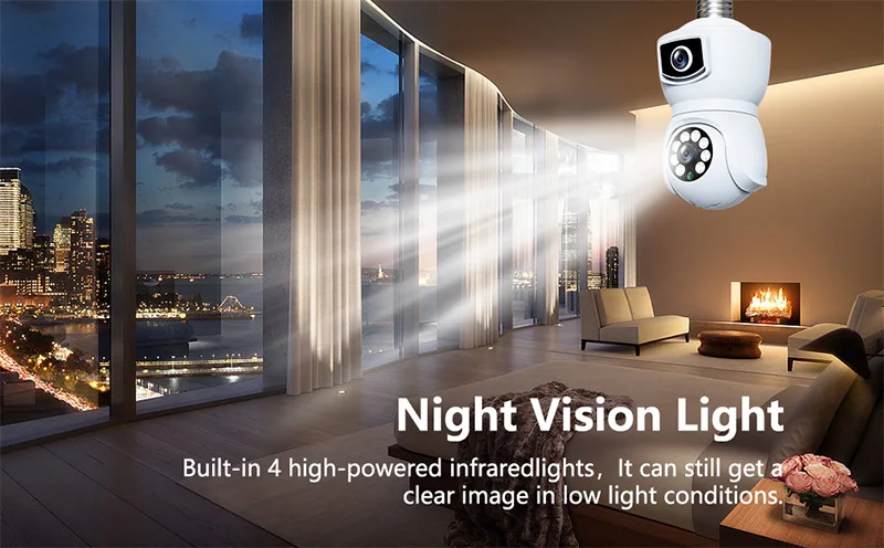 4mp E27 Wireless Wifi Dual Lens Bulb Camera 360 Security Surveillance Ip Ptz Mini Camera Bulb Light Cctv Camera