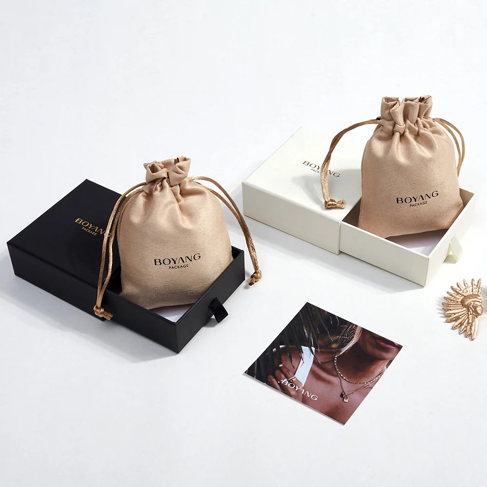 Custom Logo Drawstring Suede Pouch Small Gift Bag Jewelry Packaging Pouch