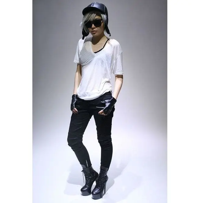 
whole sale rate customized Punk Rocker Biker Armor Insert Cigarette Skinny Ankle Stretch Denim in high quality 