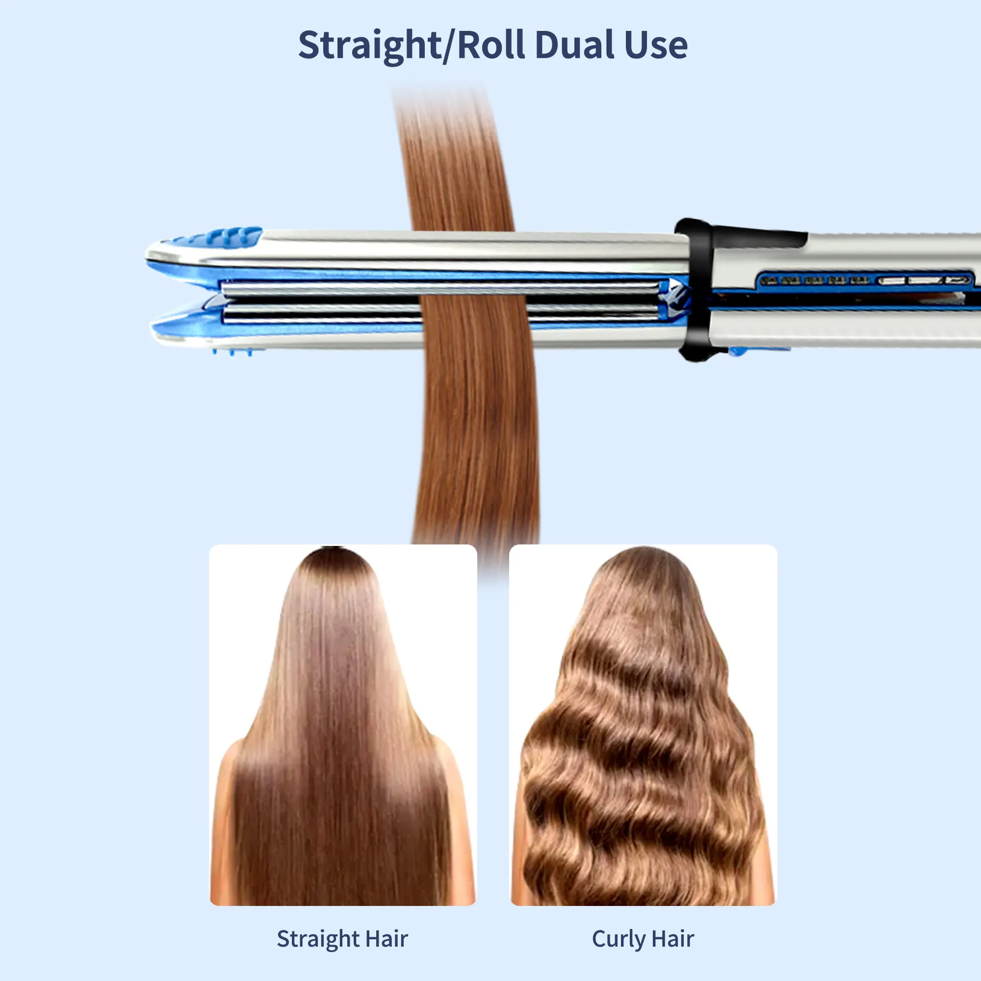 Professional Ceramic Customize  Silver Stainless Steel  Hair Curler Straightener Flat Irons Set Wholesale Private Label