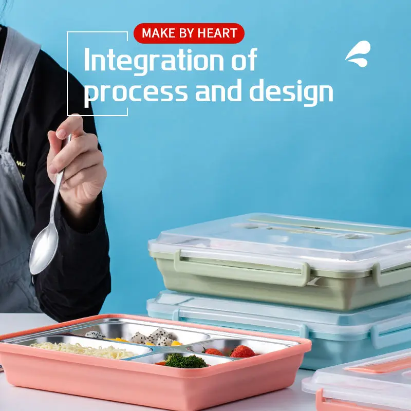 YongFa Stainless Steel Hot Lunch Box Tiffin 4 Contenter 2-5 Compartment Lunch Bento Box Food Storage