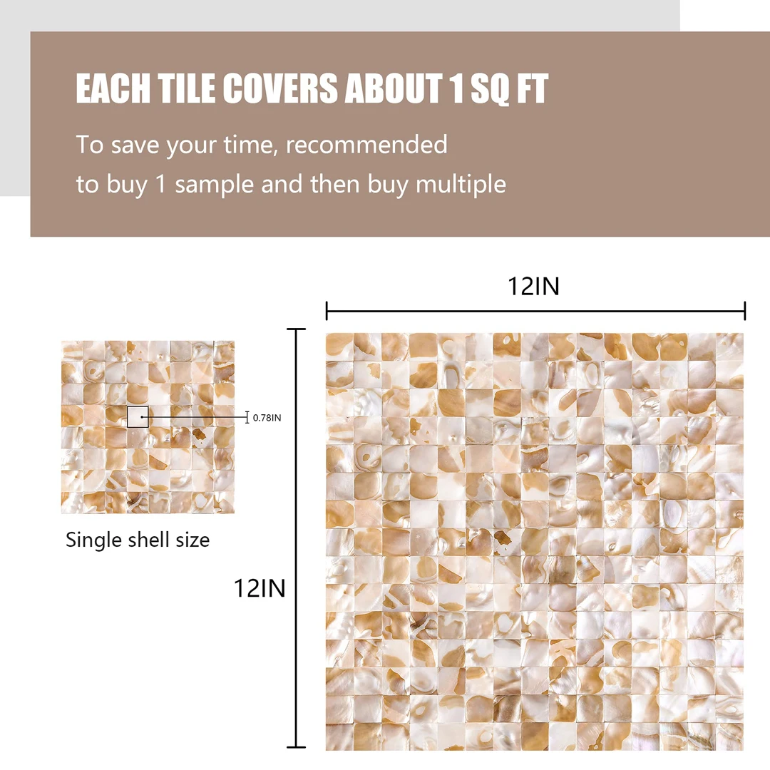 KASARO Glossy Tiles Shell Mosaic Bathroom Tile Mother Of Pearl Shell Mosaic Floor Tile For Bathroom Kitchen