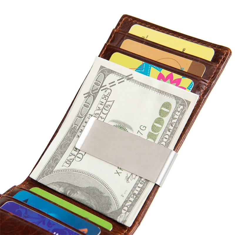 2021 Credit Card Holder RFID Blocking crazy horse leather money clip Slim  wallet  card holder