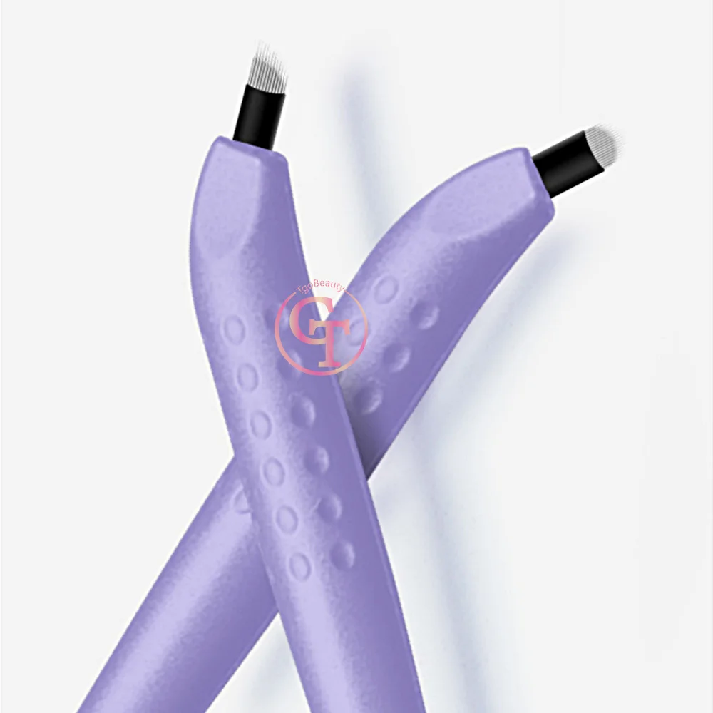 Hot Selling 0.2mm Disposable Microblading Eyebrow Tattoo Pen Purple Permanent Makeup Manual Pen with 9/12/14Pins U18 Needles