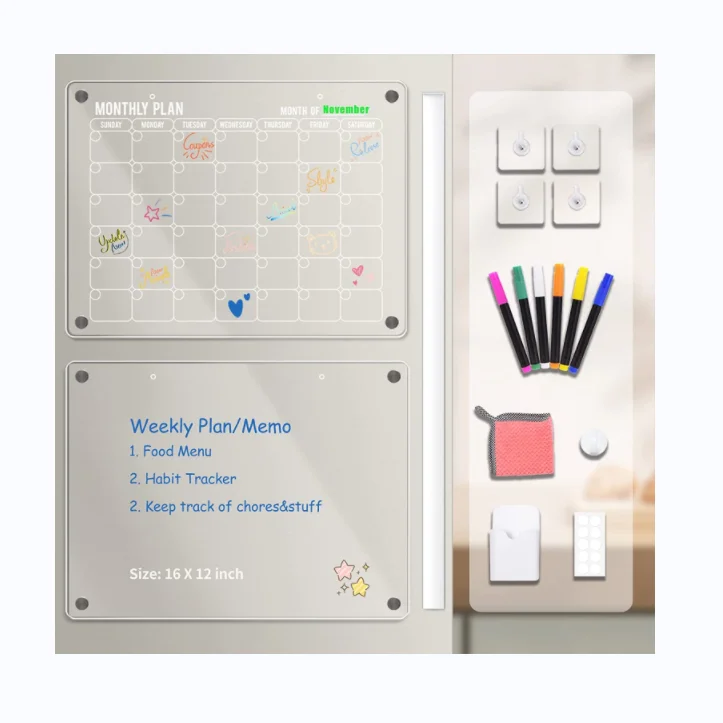 Bview Art Clear Acrylic dry erase whiteboard monthly weekly planner fridge calendar transparent Clear Magnetic Note white board