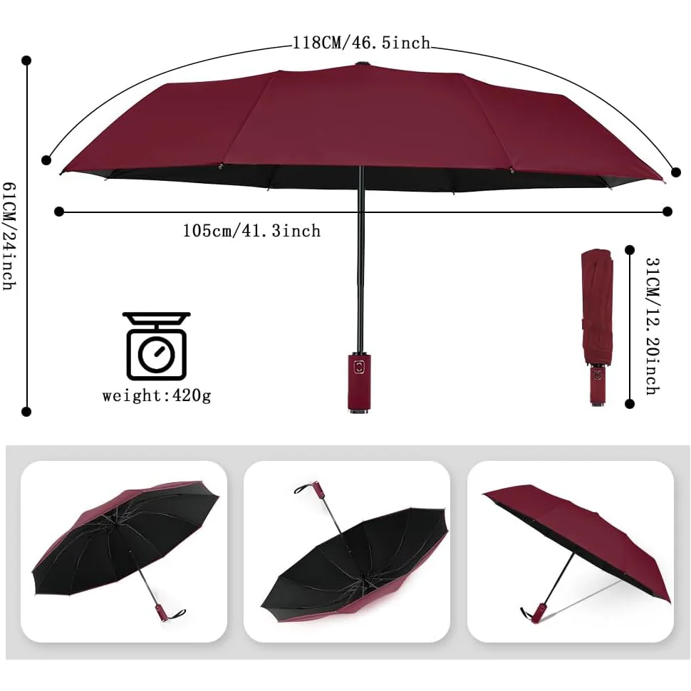 Sun and Rain Compact Folding Black uv Coated Folding Small for Car All-Weather Strong Windproof Travel Umbrella
